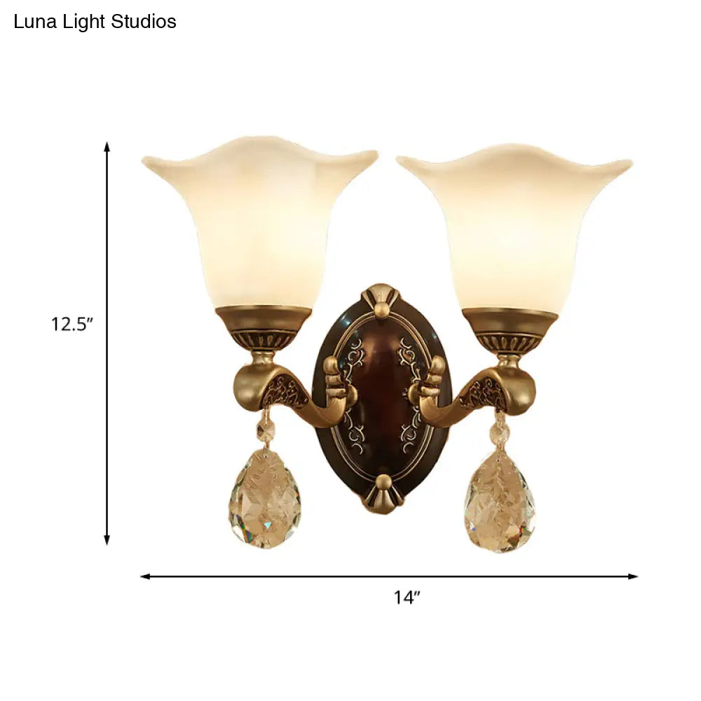 Modern Brass Sconce Light With Crystal Drop - Wall Mounted Indoor Lamp (1/2 Lights)