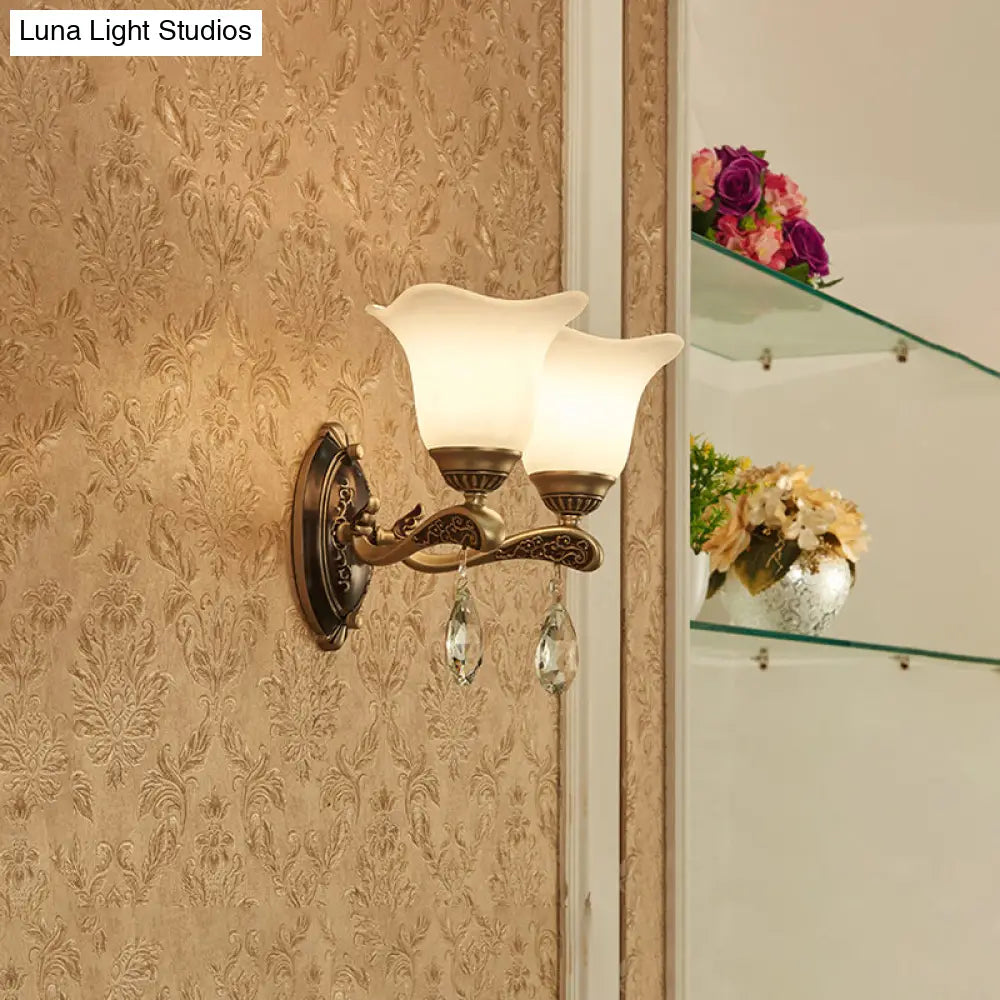 Modern Brass Sconce Light With Crystal Drop - Wall Mounted Indoor Lamp (1/2 Lights)