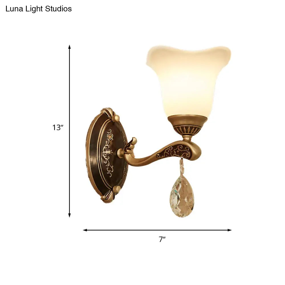 Modern Brass Sconce Light With Crystal Drop - Wall Mounted Indoor Lamp (1/2 Lights)