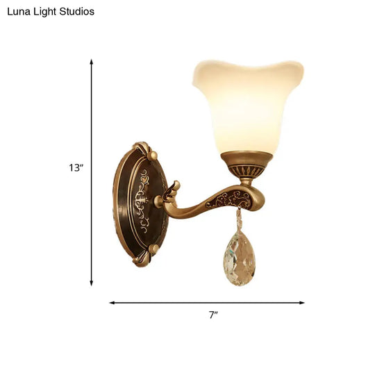 Modern Brass Sconce Light With Crystal Drop - Wall Mounted Indoor Lamp (1/2 Lights)