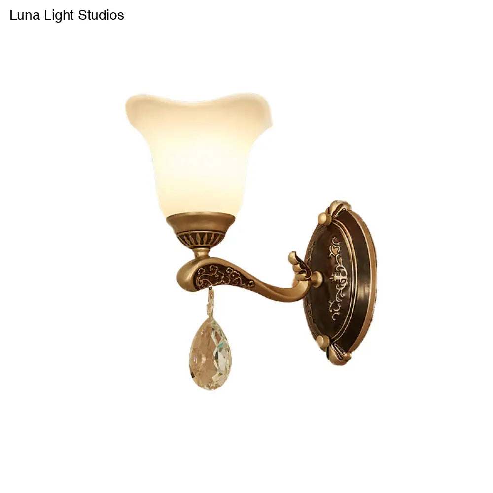 Modern Brass Sconce Light With Crystal Drop - Wall Mounted Indoor Lamp (1/2 Lights)