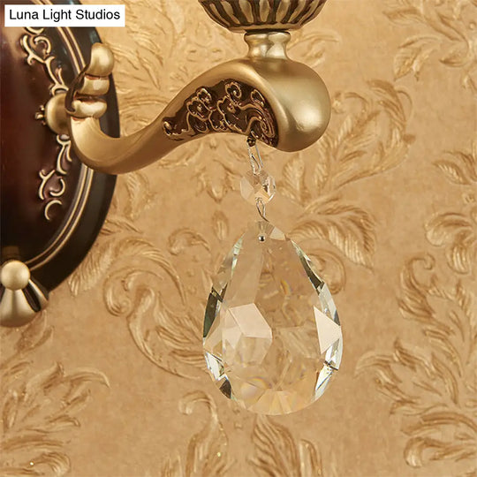 Modern Brass Sconce Light With Crystal Drop - Wall Mounted Indoor Lamp (1/2 Lights)