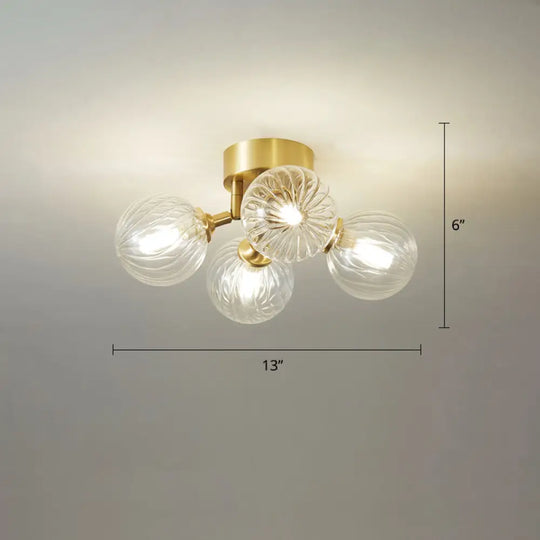 Modern Brass Semi-Flush Ceiling Light With Clear Twist Glass For Dining Room Lighting 4 /