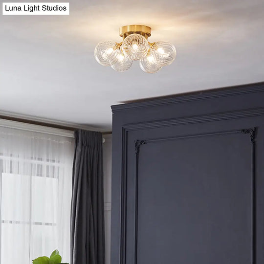 Modern Brass Semi-Flush Ceiling Light With Clear Twist Glass For Dining Room Lighting