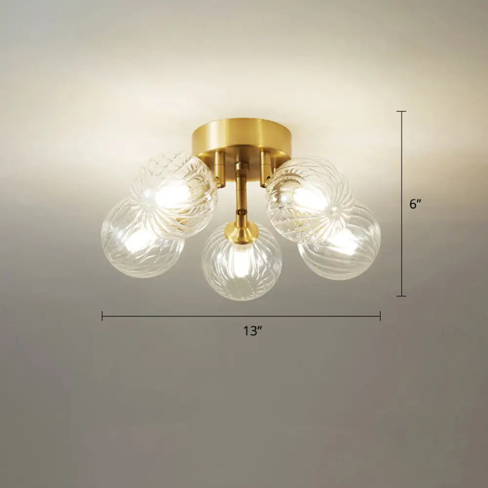 Modern Brass Semi-Flush Ceiling Light With Clear Twist Glass For Dining Room Lighting 5 /