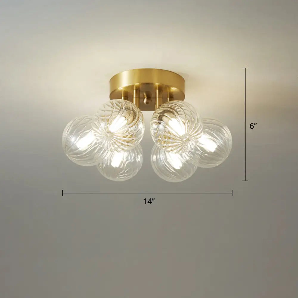 Modern Brass Semi-Flush Ceiling Light With Clear Twist Glass For Dining Room Lighting 6 /