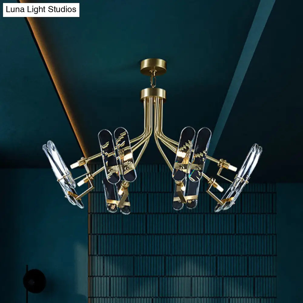 Modern Brass Semi Flush Sputnik Ceiling Light With 8 Clear Crystal Bulbs For Bedroom