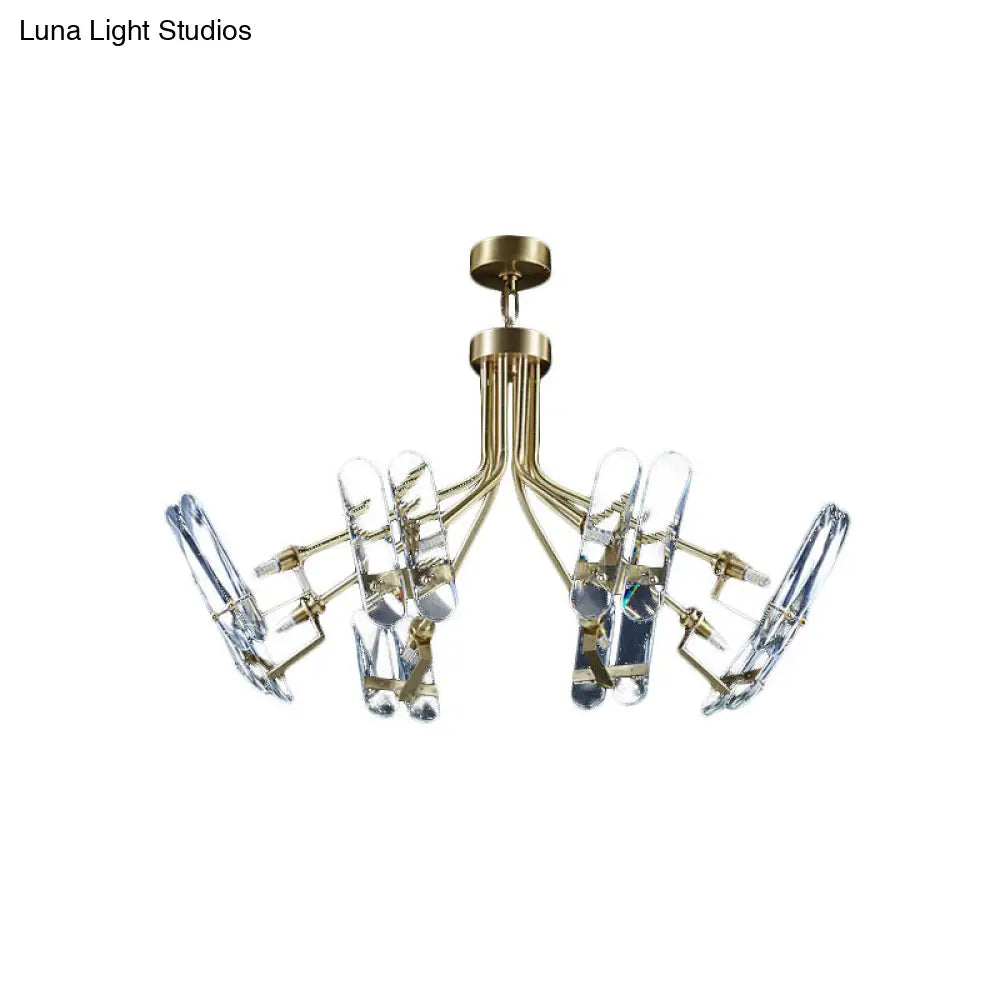 Modern Brass Semi Flush Sputnik Ceiling Light With 8 Clear Crystal Bulbs For Bedroom