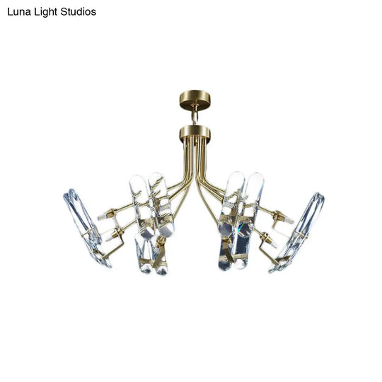 Modern Brass Semi Flush Sputnik Ceiling Light With 8 Clear Crystal Bulbs For Bedroom