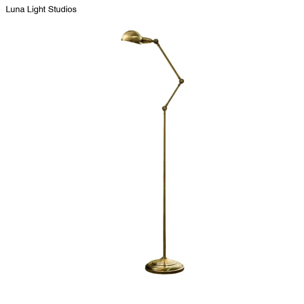 Modern Brass Stand Up Lamp - Sleek Multi-Joint Floor Reading Light With Metal Shade