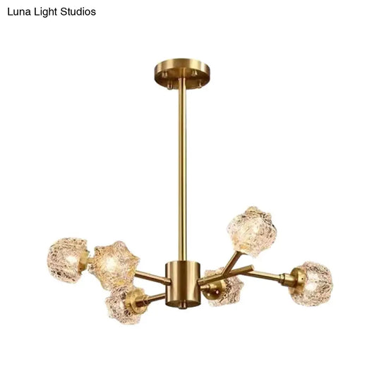 Modern Brass Starburst Chandelier Light - 6-Bulb Crystal Block Dining Room Pendant Fixture