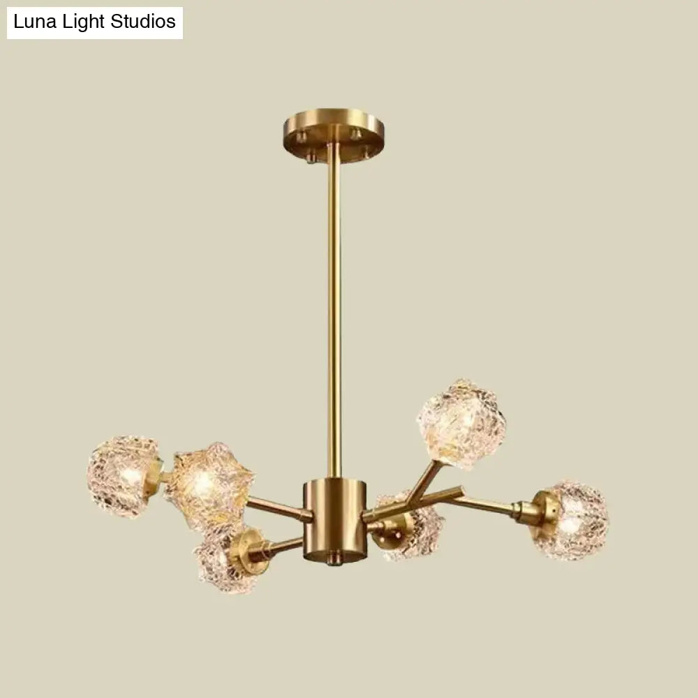 Modern Brass Starburst Chandelier Light - 6-Bulb Crystal Block Dining Room Pendant Fixture