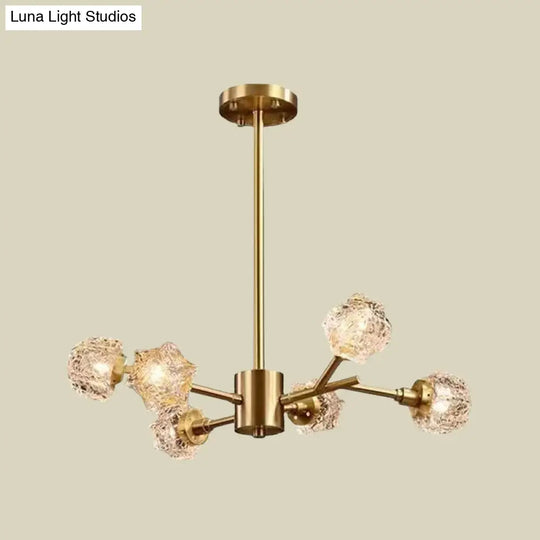 Modern Brass Starburst Chandelier Light - 6-Bulb Crystal Block Dining Room Pendant Fixture