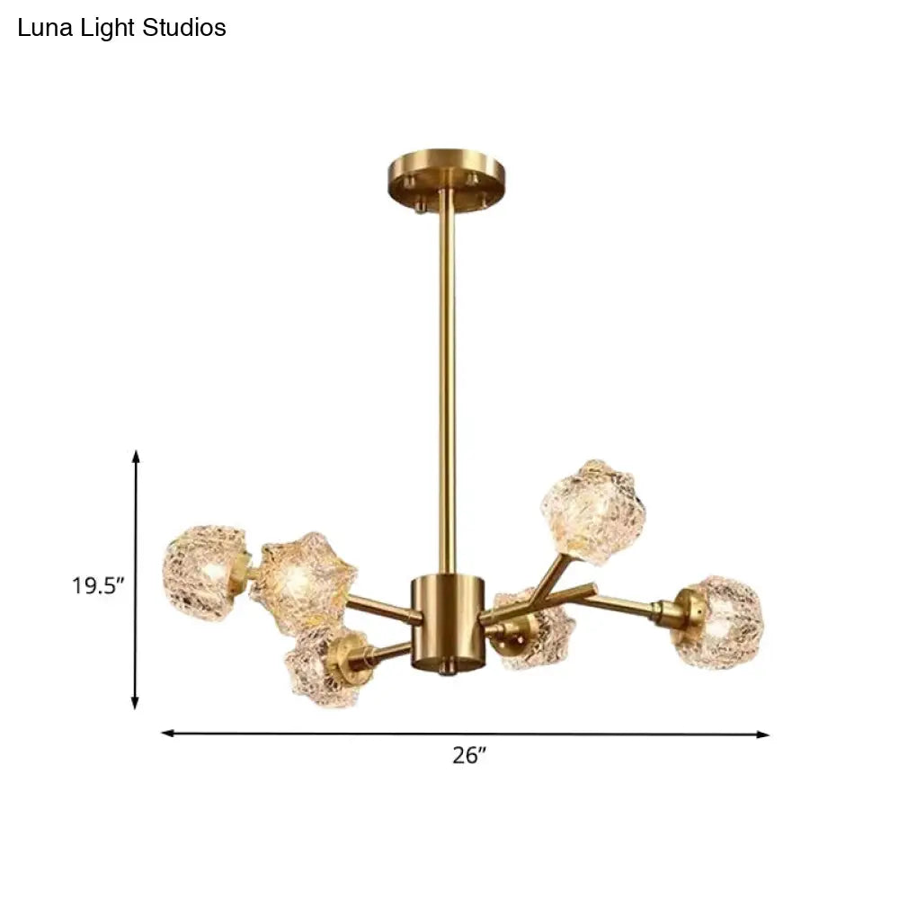 Modern Brass Starburst Chandelier Light - 6-Bulb Crystal Block Dining Room Pendant Fixture