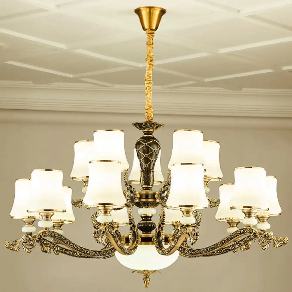 Modern Brass Tapered Chandelier With White Glass Pendant Lighting For Living Room 15 /