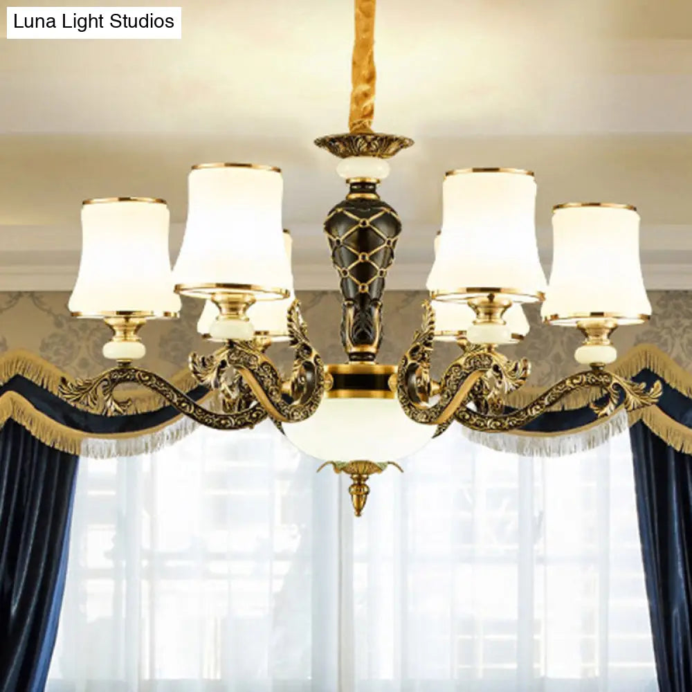 Modern Brass Tapered Chandelier With White Glass Pendant Lighting For Living Room 6 /