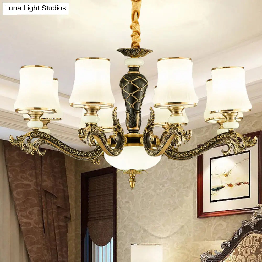 Modern Brass Tapered Chandelier With White Glass Pendant Lighting For Living Room 8 /