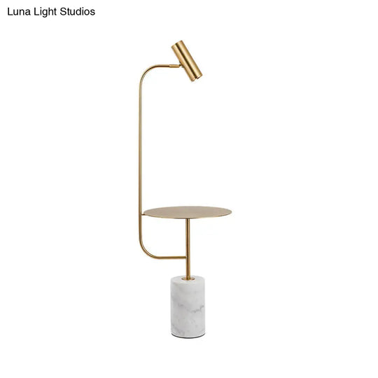 Modern Brass Tube Floor Lamp With Led Reading Light Table And Marble Pedestal