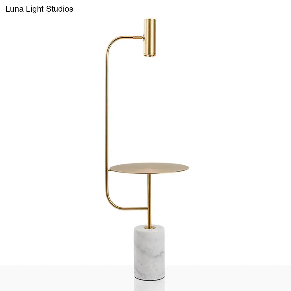 Modern Brass Tube Floor Lamp With Led Reading Light Table And Marble Pedestal