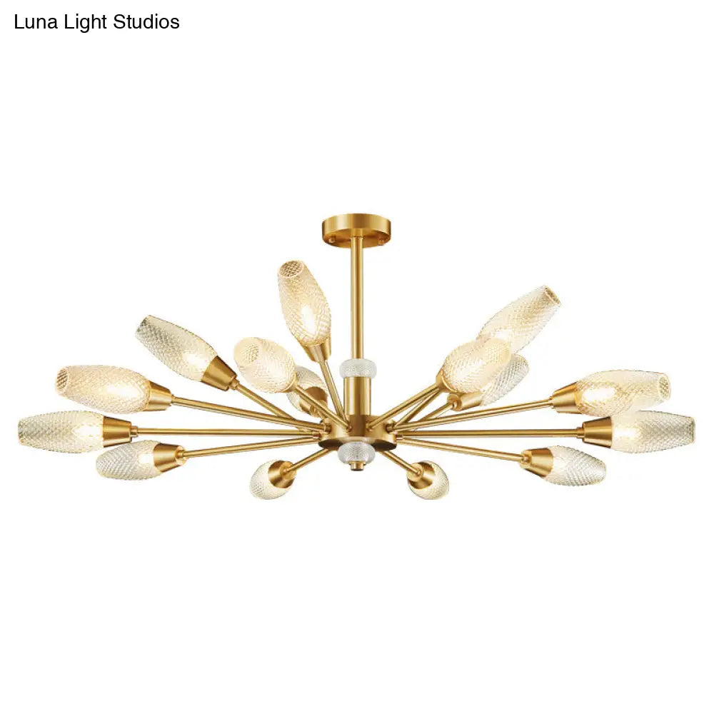 Modern Brass Tulip Hanging Lamp - Lattice Glass 9/12/15-Light Ceiling Chandelier For Living Room