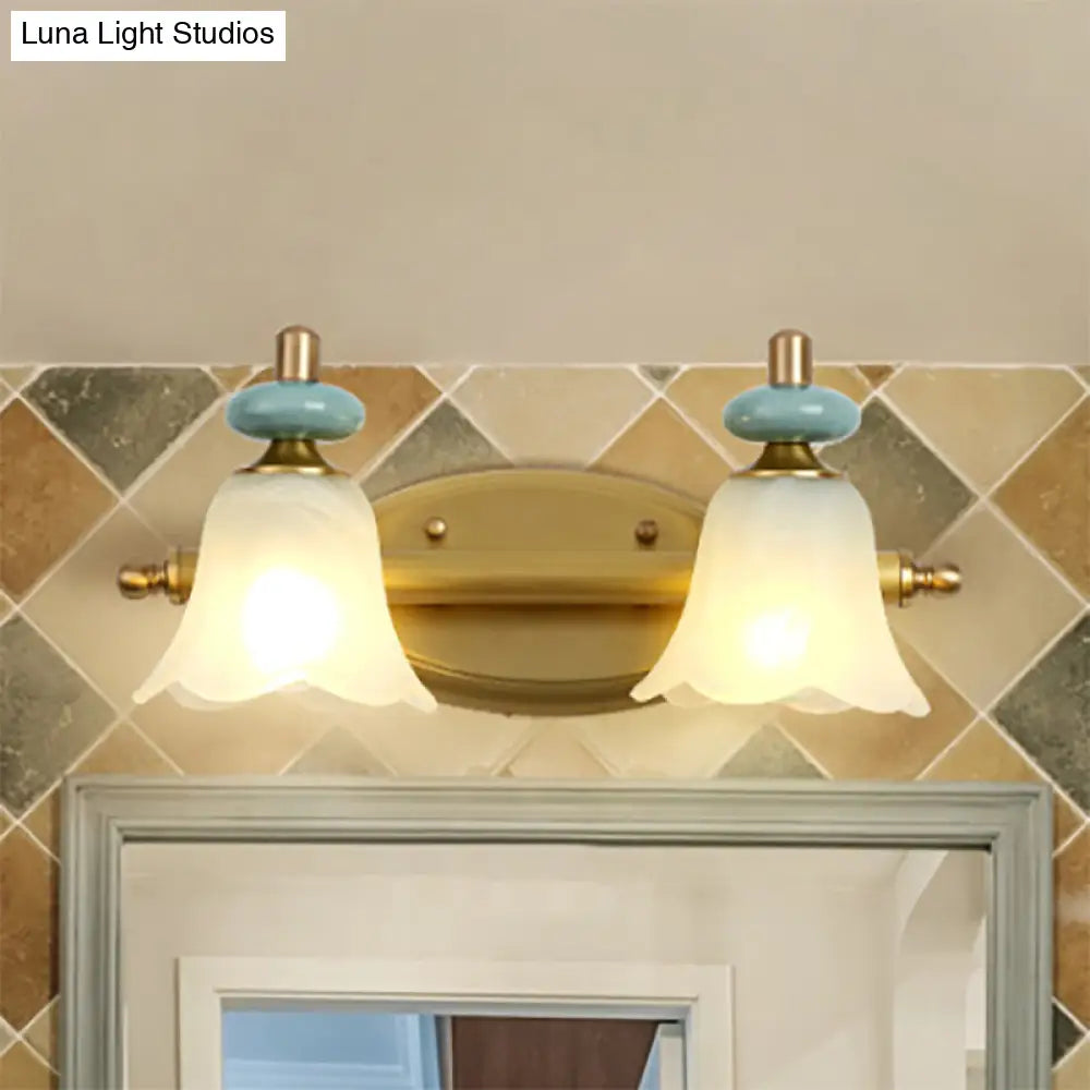 Modern Brass Vanity Light With Milk Glass Shades - Wall Mounted Lamp 2/3 Heads