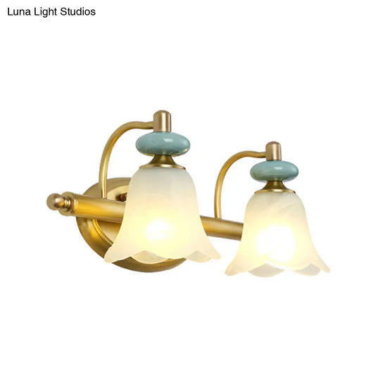 Modern Brass Vanity Light With Milk Glass Shades - Wall Mounted Lamp 2/3 Heads