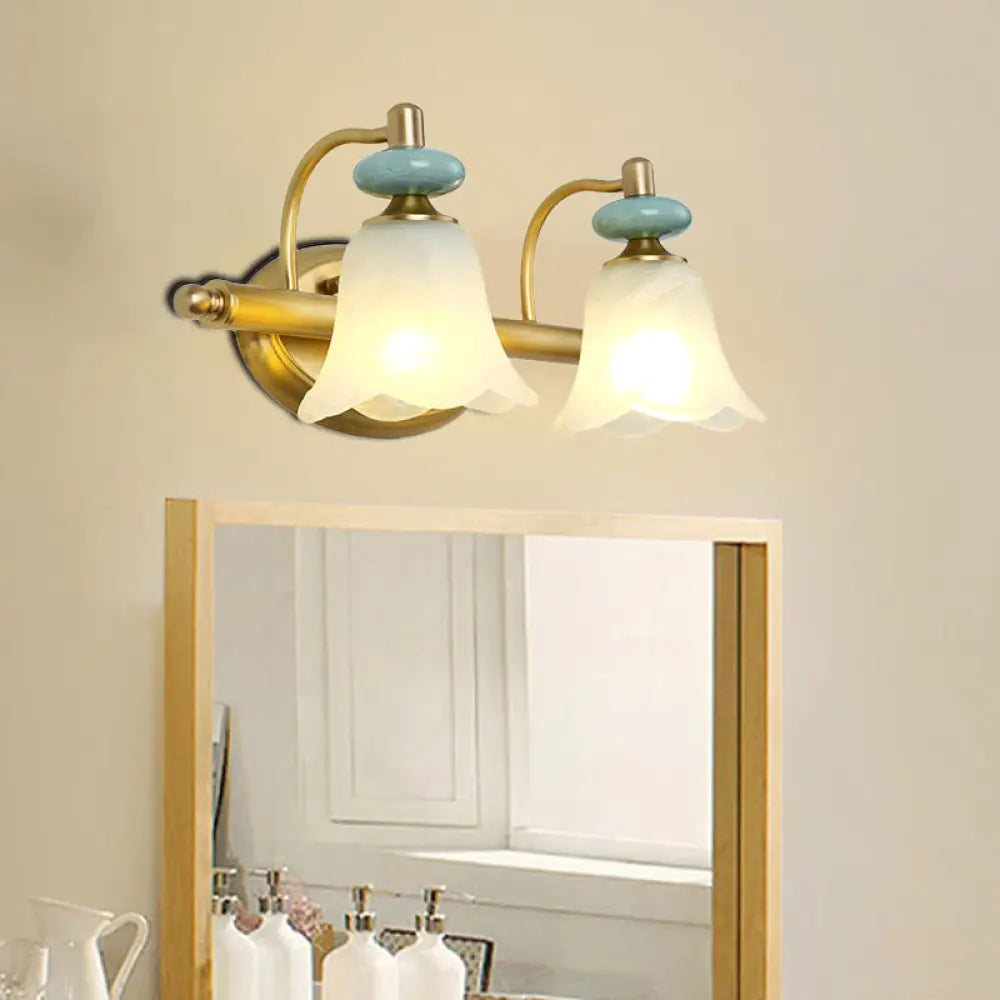 Modern Brass Vanity Light With Milk Glass Shades - Wall Mounted Lamp 2/3 Heads 2 /