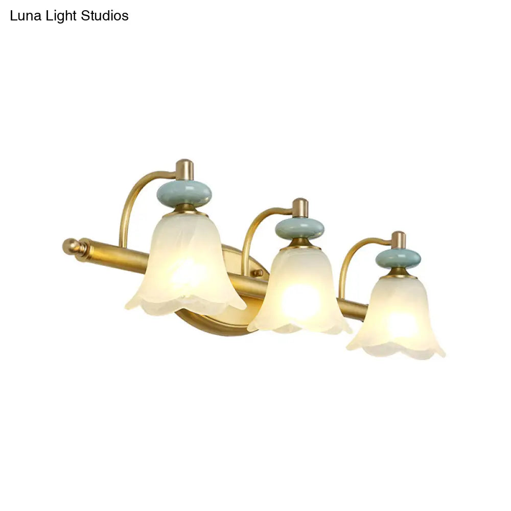 Modern Brass Vanity Light With Milk Glass Shades - Wall Mounted Lamp 2/3 Heads