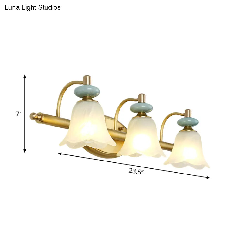 Modern Brass Vanity Light With Milk Glass Shades - Wall Mounted Lamp 2/3 Heads