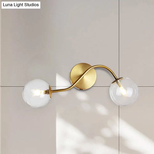 Modern Brass Wall Lamp Sconce With Clear/Tan Glass - Ball Stairway 2-Light Led