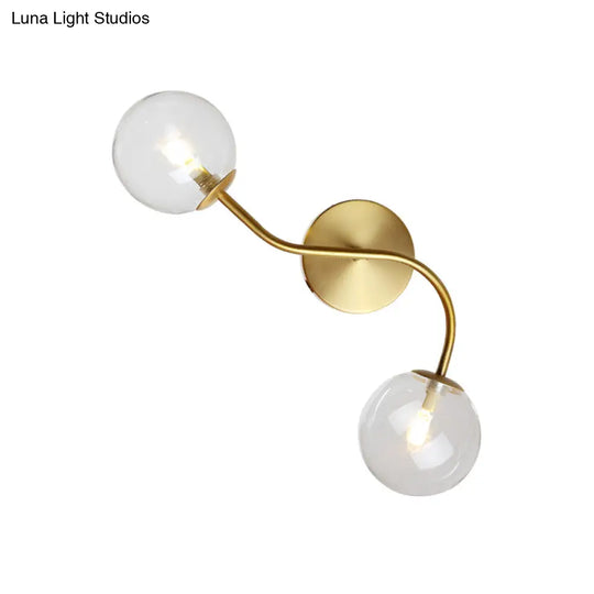 Modern Brass Wall Lamp Sconce With Clear/Tan Glass - Ball Stairway 2-Light Led