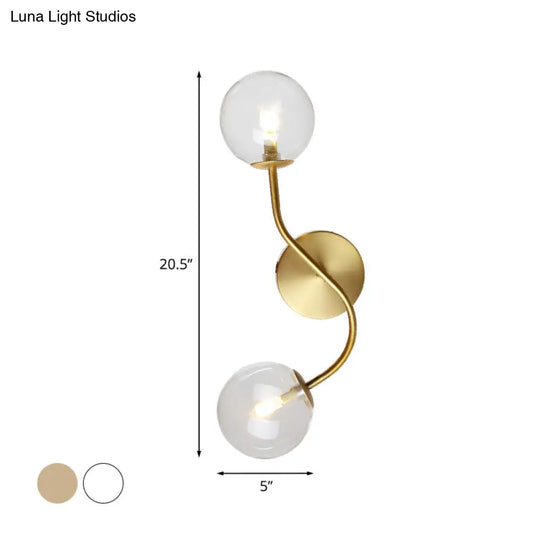 Modern Brass Wall Lamp Sconce With Clear/Tan Glass - Ball Stairway 2-Light Led