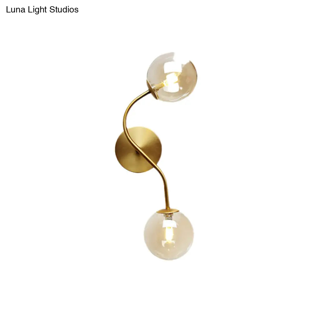 Modern Brass Wall Lamp Sconce With Clear/Tan Glass - Ball Stairway 2-Light Led