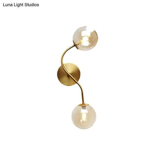 Modern Brass Wall Lamp Sconce With Clear/Tan Glass - Ball Stairway 2-Light Led