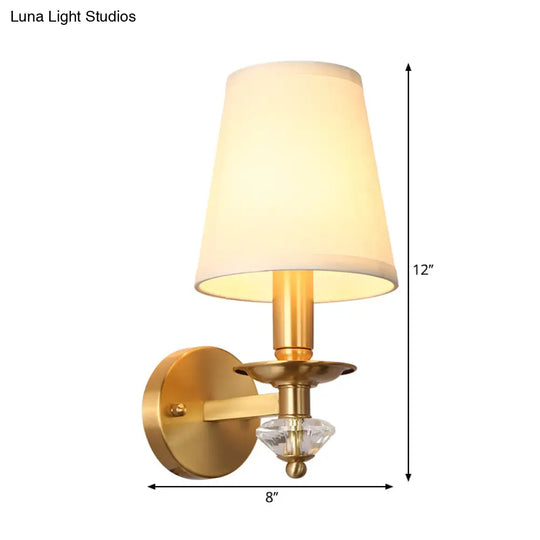 Modern Brass Wall Lamp With Fabric Cone Shade - Stylish Living Room Lighting