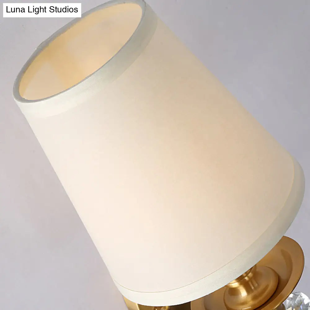 Modern Brass Wall Lamp With Fabric Cone Shade - Stylish Living Room Lighting