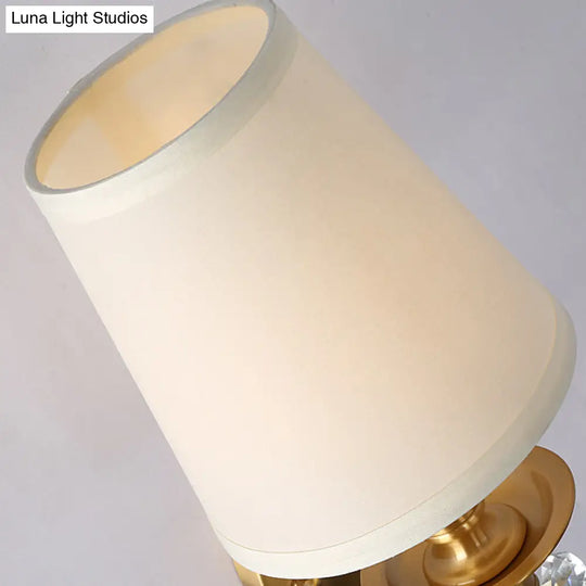 Modern Brass Wall Lamp With Fabric Cone Shade - Stylish Living Room Lighting