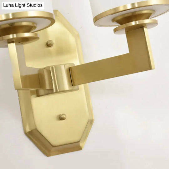 Modern Brass Wall Lamp With Frosted Opal Cylindrical Shade