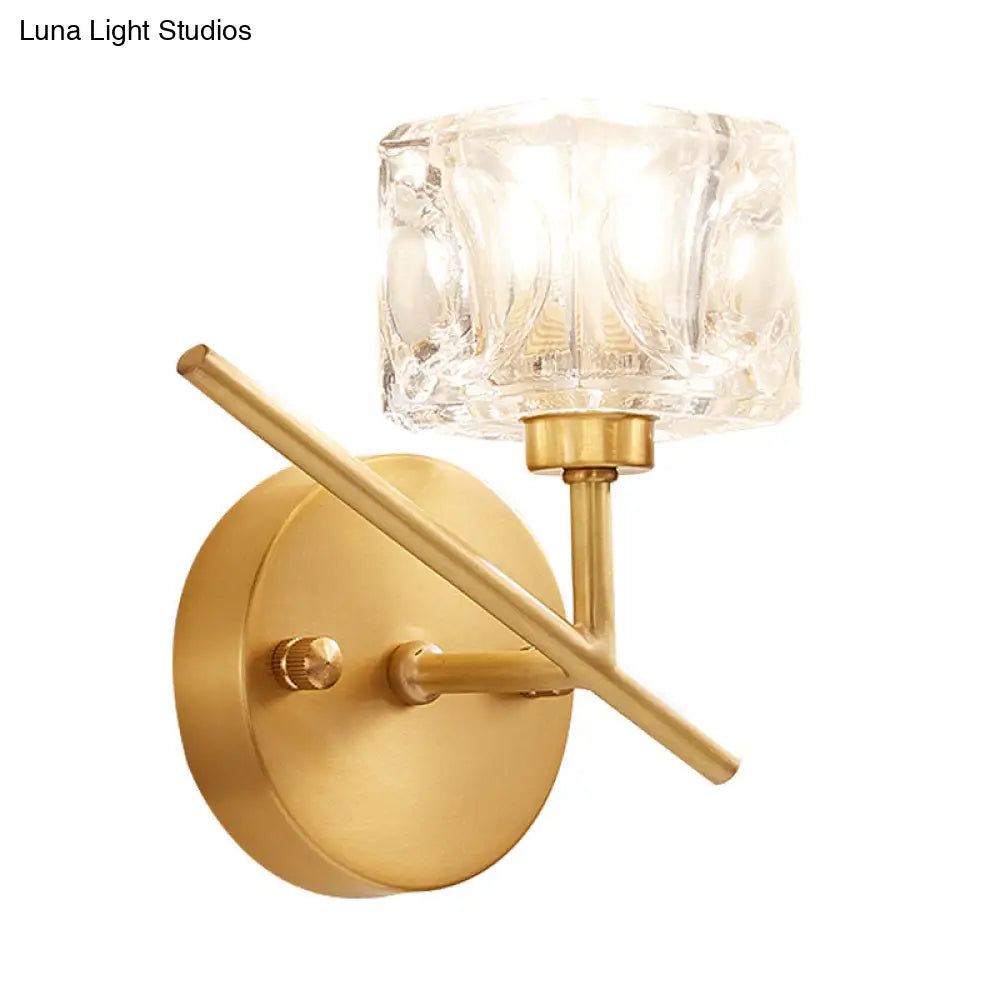 Modern Brass Wall Light With Clear Crystal Shade - Perfect For Bedroom Lighting