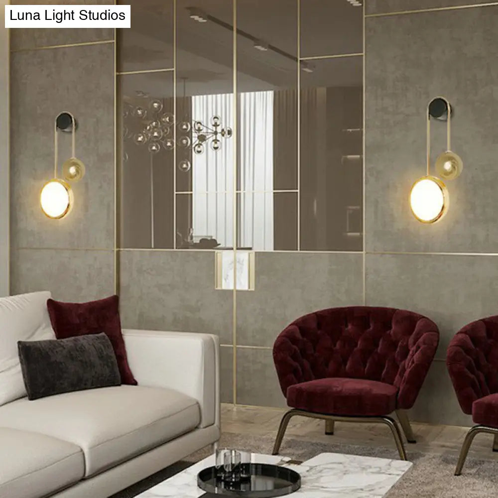 Modern Brass Wall Mount Led Sconce Light - Artistic Circle Design For Living Room