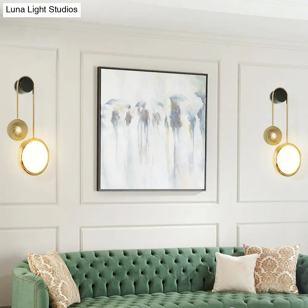 Modern Brass Wall Mount Led Sconce Light - Artistic Circle Design For Living Room