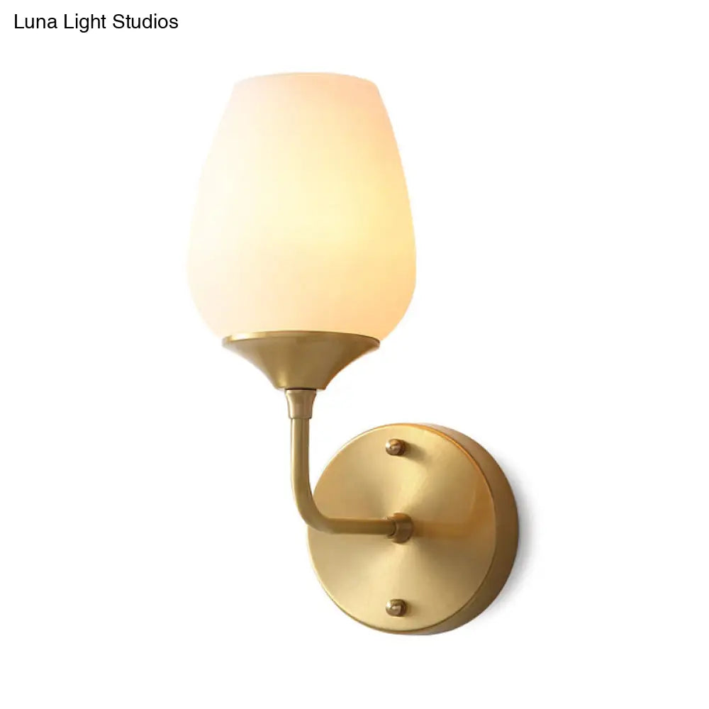 Modern Brass Wall Mount Light With Cream Glass Cup Shade Stylish Lighting Fixture For Living Room