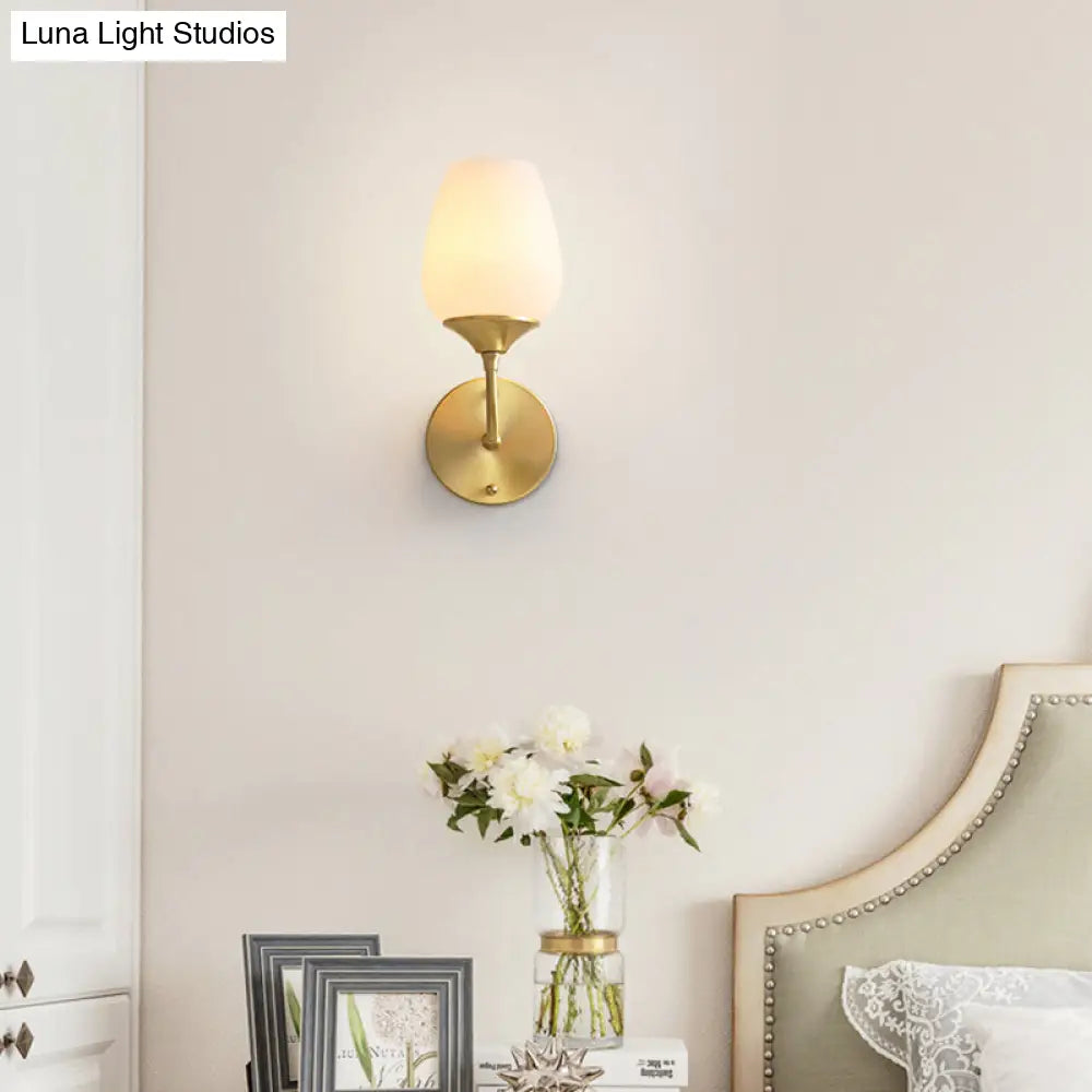 Modern Brass Wall Mount Light With Cream Glass Cup Shade Stylish Lighting Fixture For Living Room