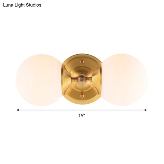 Modern Brass Wall Mount Sconce With 2 Milky Glass Heads