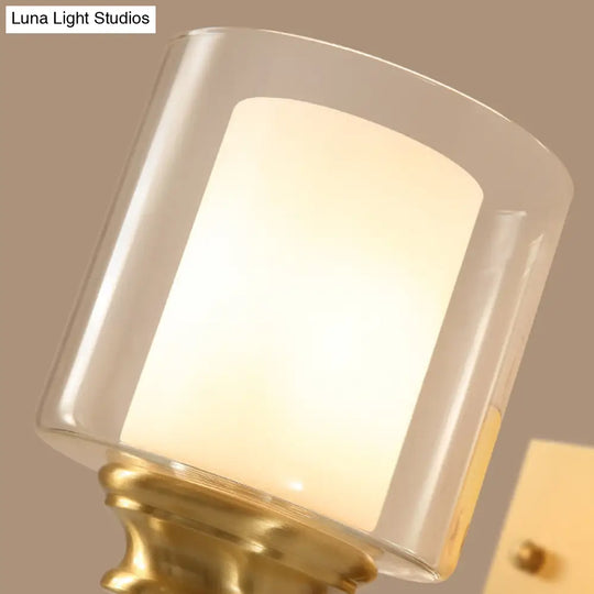 Modern Brass Wall Mounted Clear Glass Drum Light For Dining Room