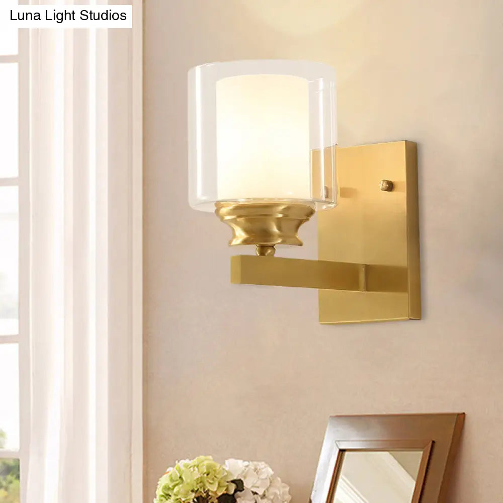 Modern Brass Wall Mounted Clear Glass Drum Light For Dining Room