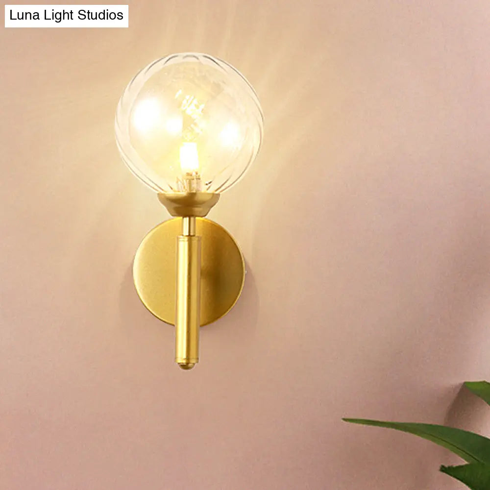 Modern Brass Wall Sconce Light - Clear Glass Sphere For Bedroom