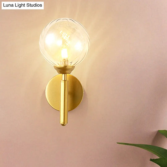 Modern Brass Wall Sconce Light - Clear Glass Sphere For Bedroom