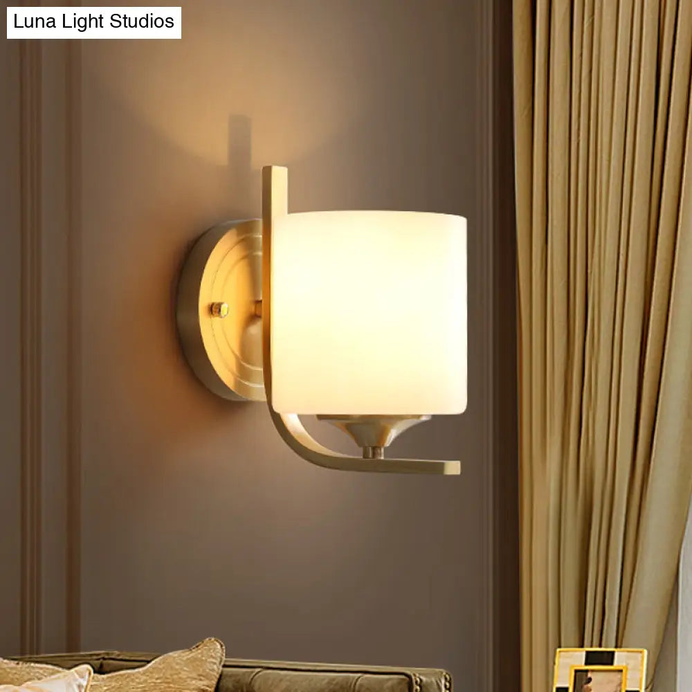 Modern Brass Wall Sconce Light With Drum Shade For Bedroom