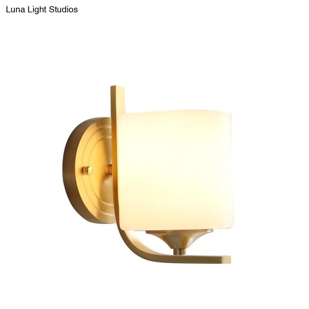 Modern Brass Wall Sconce Light With Drum Shade For Bedroom